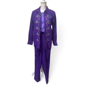 intage Bob Mackie Wearable Art 3 Pc Pant Set XS Purple Embroidered 90s